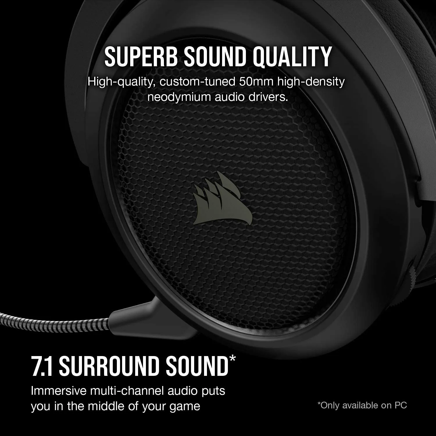 Corsair Headset HS70 Pro Wireless Gaming Headset - 7.1 Surround Sound Headphones for PC, PS5, and PS4 - Discord Certified - 50mm Drivers (Black)