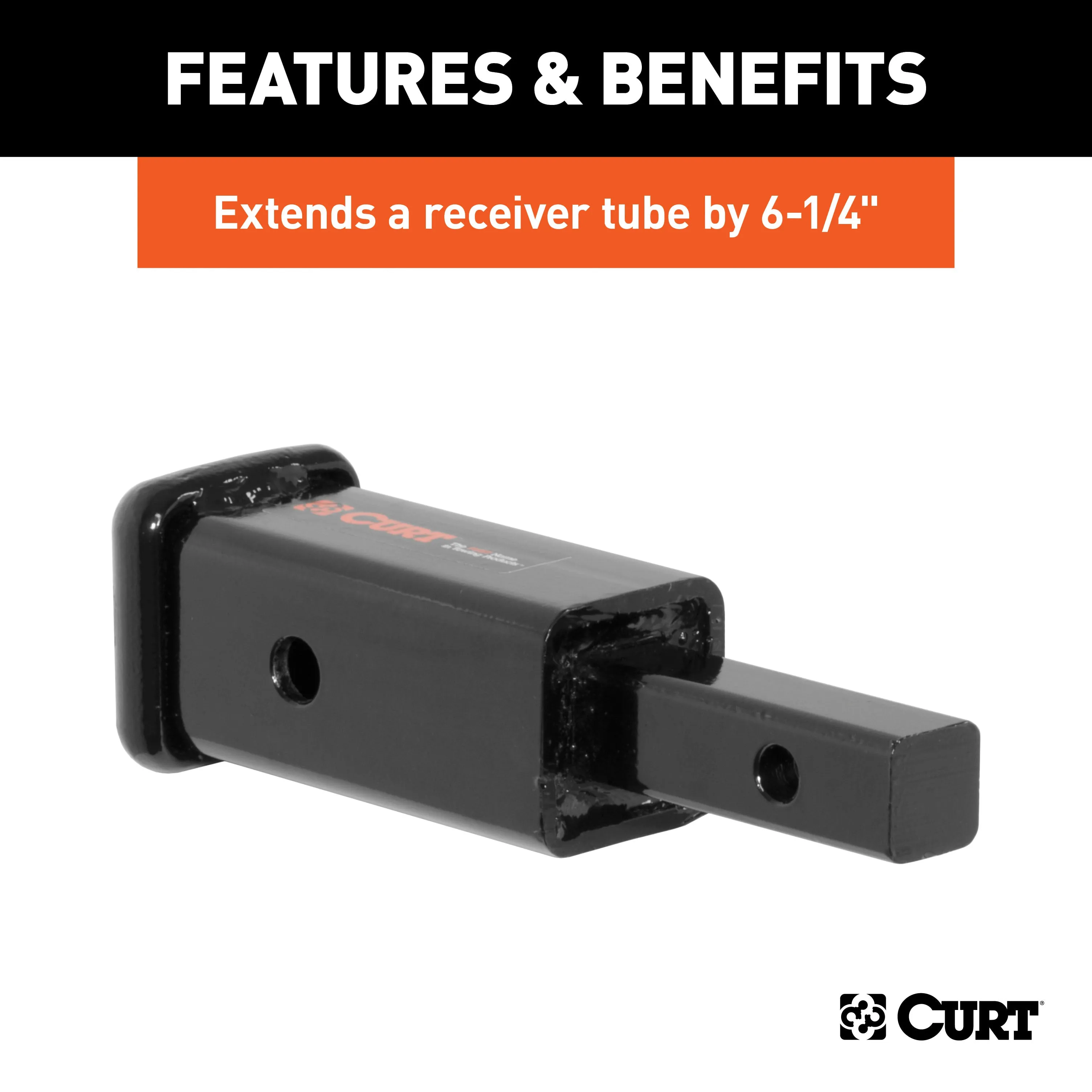CURT 45785 Receiver Tube Adapter (1-1/4in. to 2in. Shank; Not for Towing Use; 6-1/4in. Leng