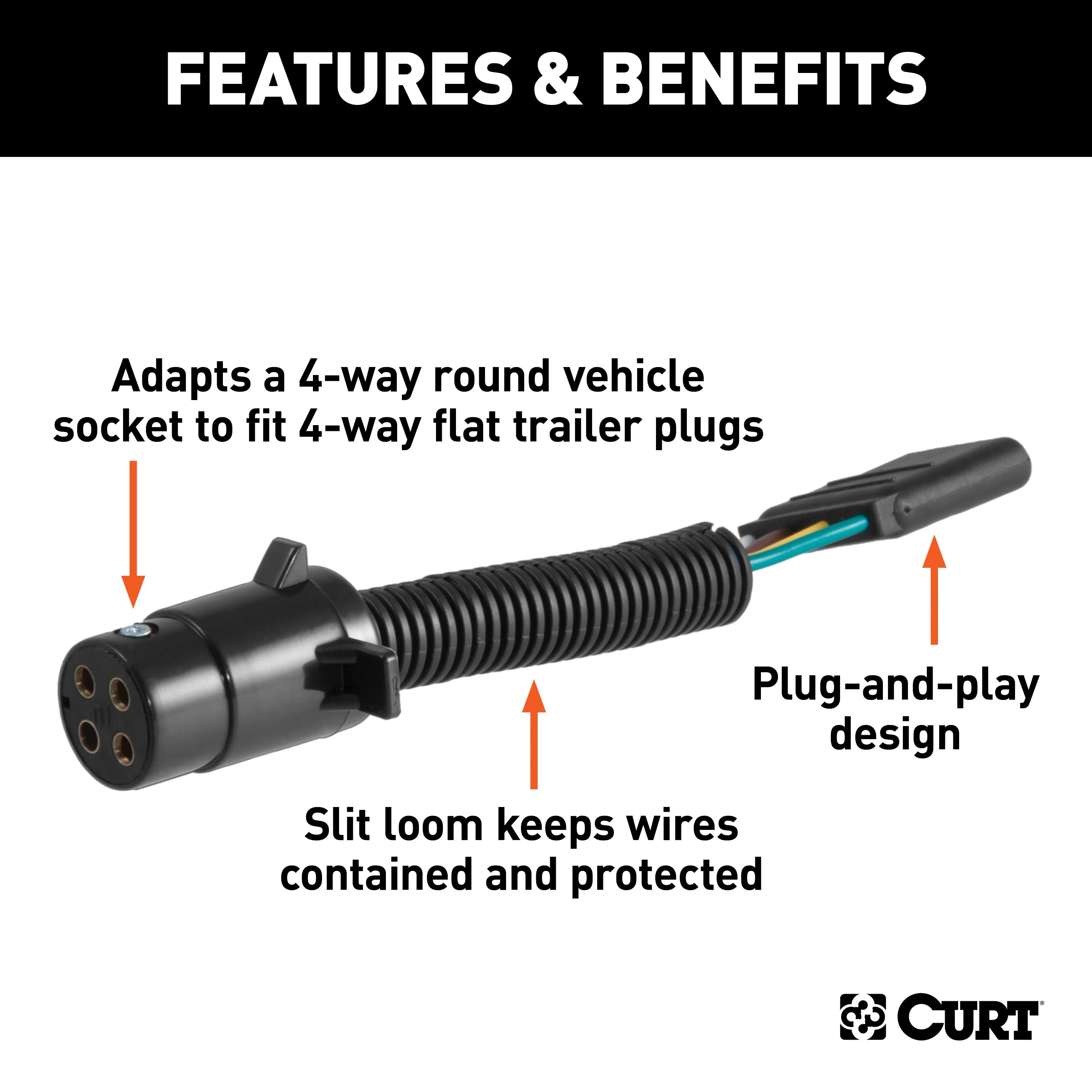 CURT 57224 CURT 57224 4-Pin Round Vehicle-Side to 4-Way Trailer Wiring Adapter