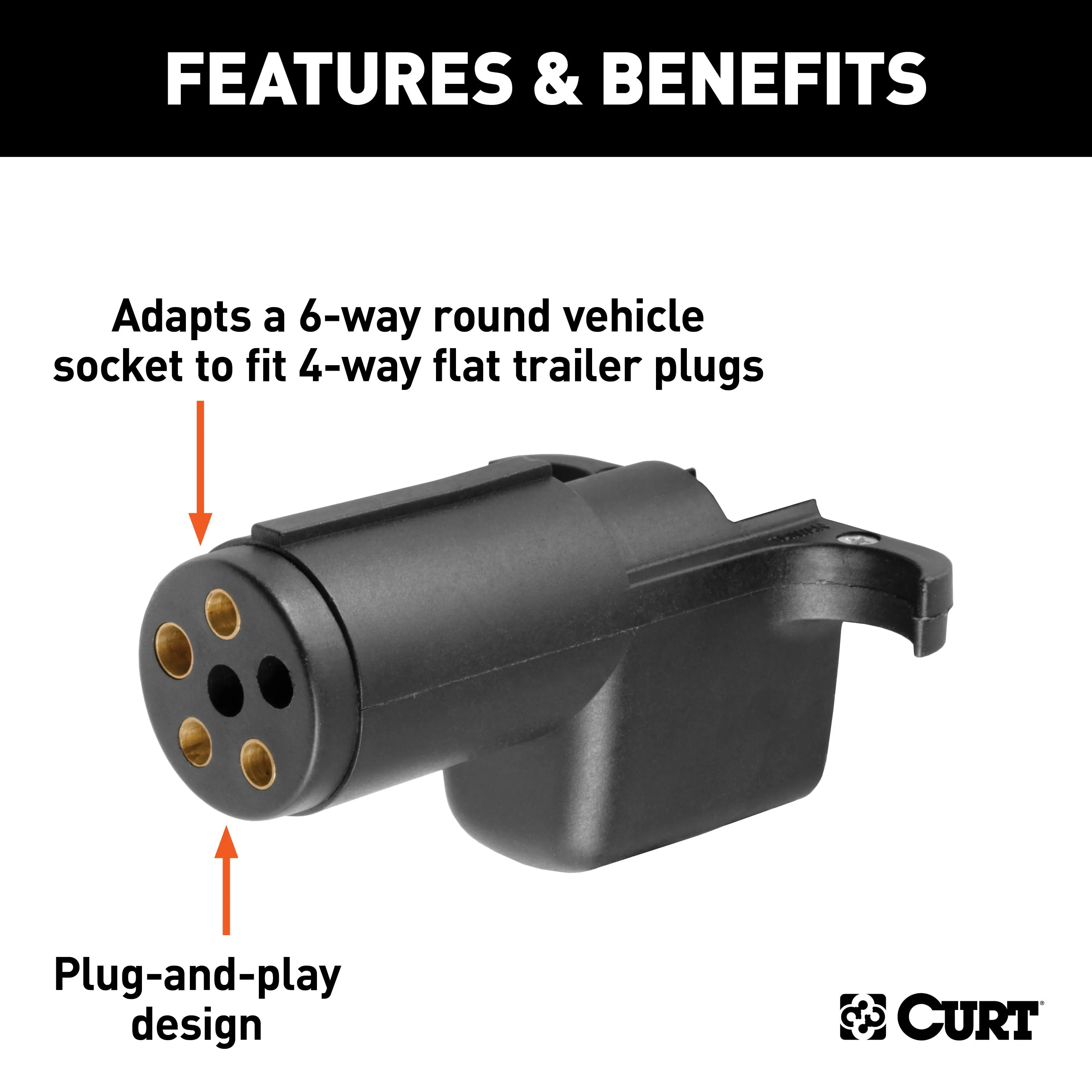 CURT 57620 CURT 57620 6-Way Round Vehicle Side to 4-Way Flat Trailer Wiring Adapter