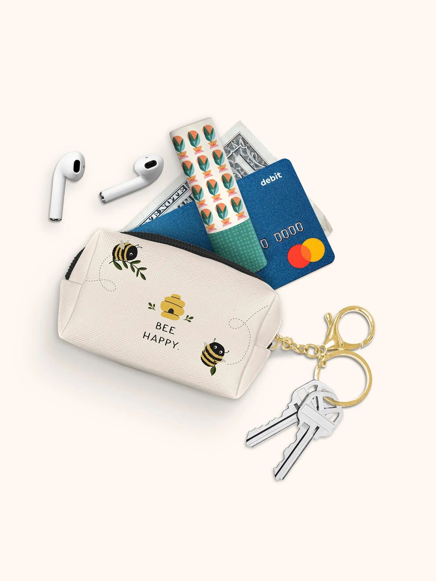 Don't Worry Bee Happy Key Chain Pouch