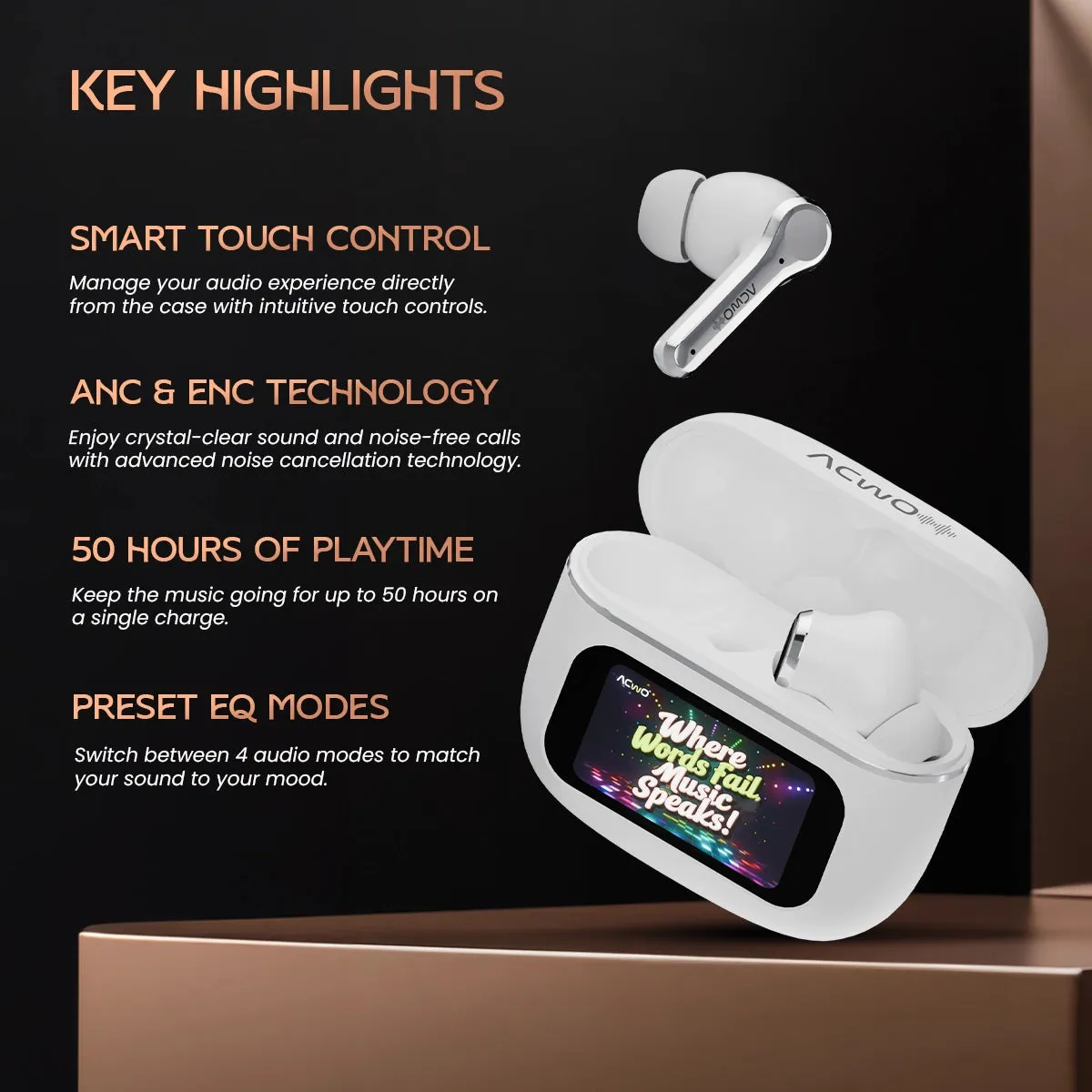 DwOTS [Touch Screen Display] Earbuds with ANC and ENC