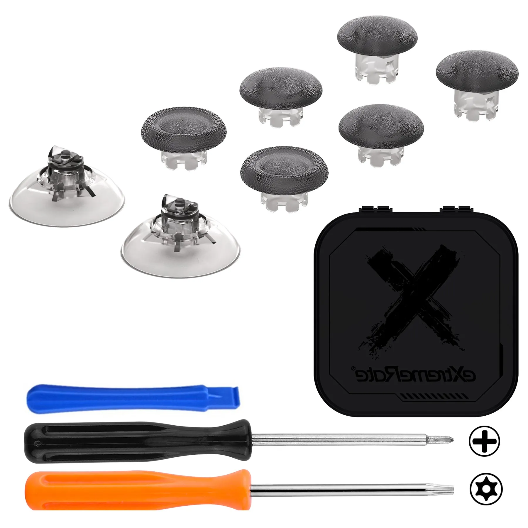 eXtremeRate EDGE Sticks Interchangeable Thumbsticks for Xbox Core Controller, Clear Black Swappable Analog Stick Joystick for Xbox One S/X, Xbox Elite V1 Controller, for Nintendo Switch Pro Controller - AGLX3M007