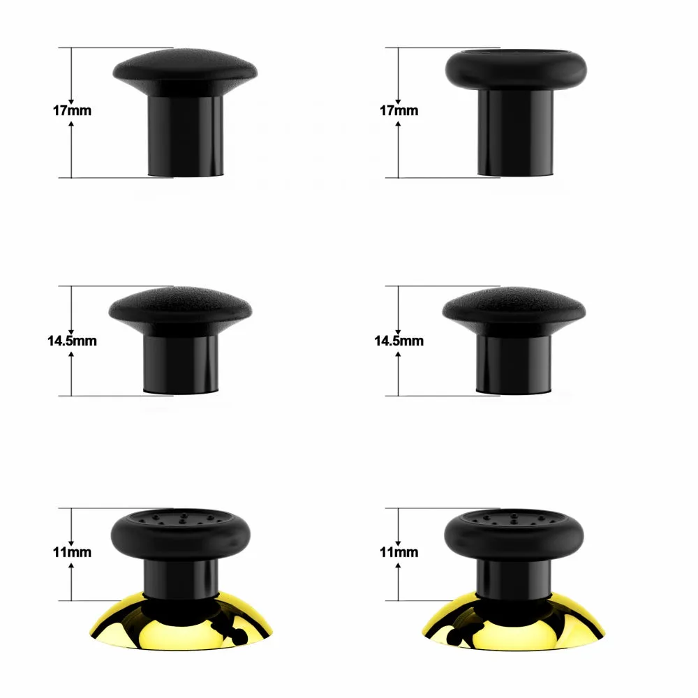 eXtremeRate ThumbsGear Interchangeable Ergonomic Thumbstick for PS4 Slim PS4 Pro Controller with 3 Height Domed and Concave Grips Adjustable Joystick -  Chrome Glossy Gold & Black - P4J1108