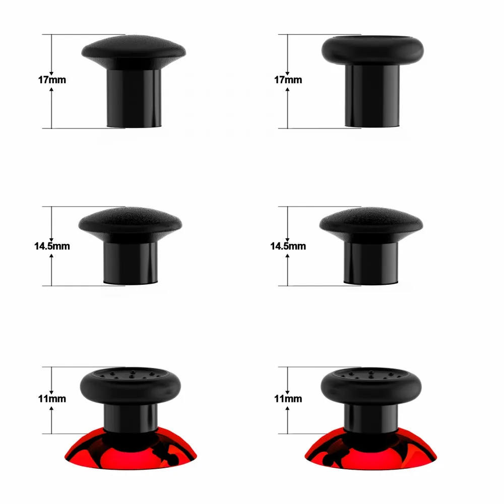 eXtremeRate ThumbsGear Interchangeable Ergonomic Thumbstick for PS4 Slim PS4 Pro Controller with 3 Height Domed and Concave Grips Adjustable Joystick - Chrome Glossy Red & Black - P4J1110