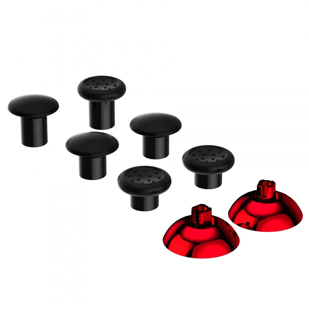 eXtremeRate ThumbsGear Interchangeable Ergonomic Thumbstick for PS4 Slim PS4 Pro Controller with 3 Height Domed and Concave Grips Adjustable Joystick - Chrome Glossy Red & Black - P4J1110