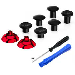 eXtremeRate ThumbsGear Interchangeable Ergonomic Thumbstick for PS4 Slim PS4 Pro Controller with 3 Height Domed and Concave Grips Adjustable Joystick - Chrome Glossy Red & Black - P4J1110
