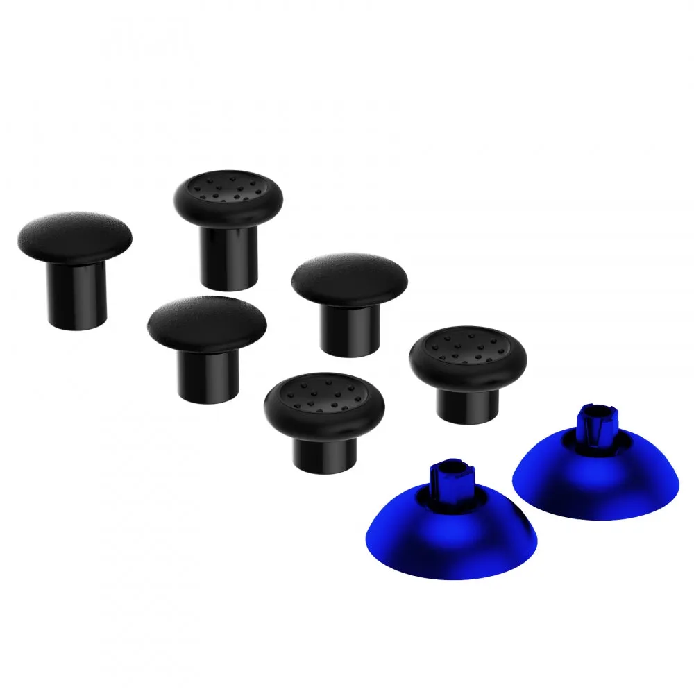 eXtremeRate ThumbsGear Interchangeable Ergonomic Thumbstick for PS4 Slim PS4 Pro PS5 Controller with 3 Height Domed and Concave Grips Adjustable Joystick - Chrome Blue & Black - P4J1107