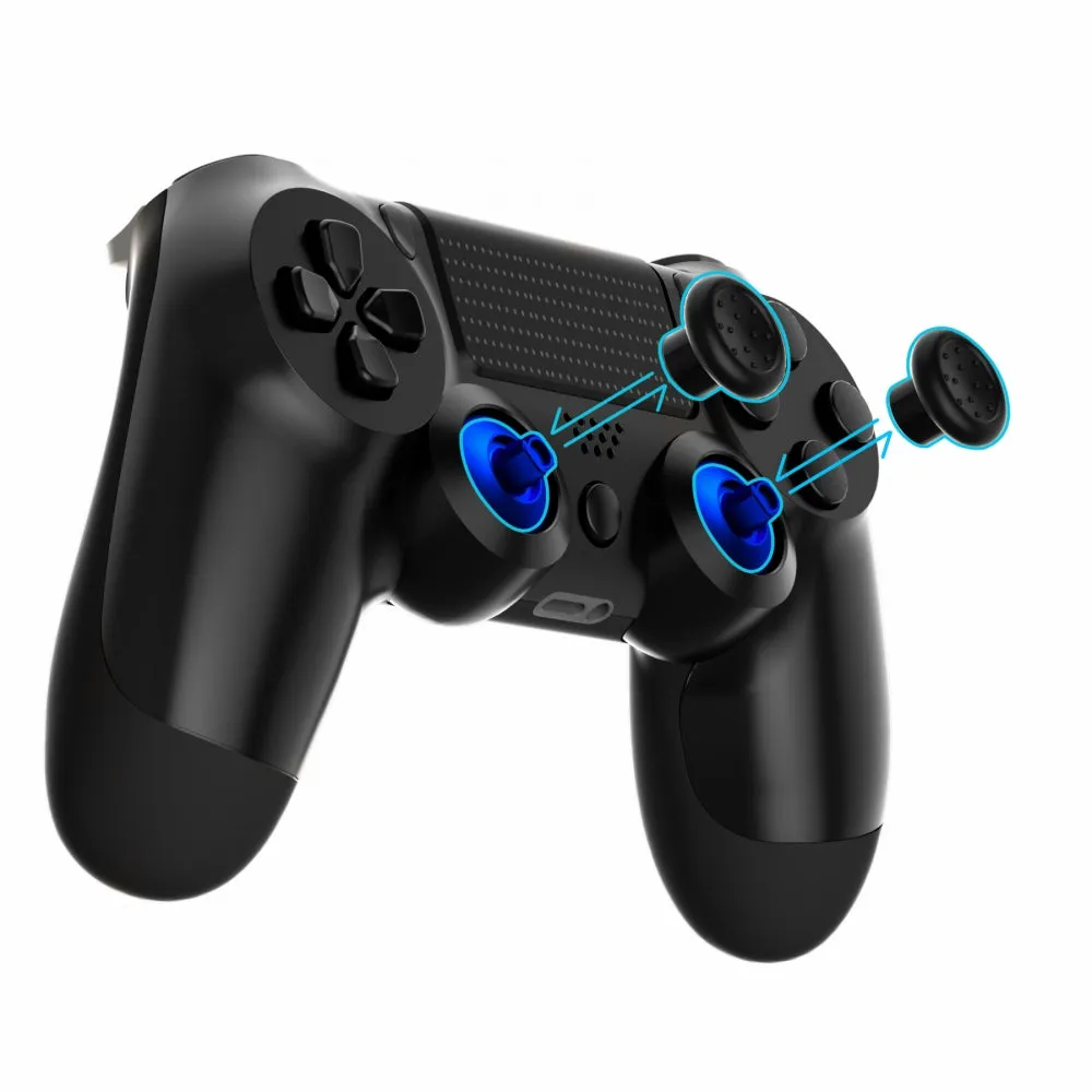 eXtremeRate ThumbsGear Interchangeable Ergonomic Thumbstick for PS4 Slim PS4 Pro PS5 Controller with 3 Height Domed and Concave Grips Adjustable Joystick - Chrome Blue & Black - P4J1107