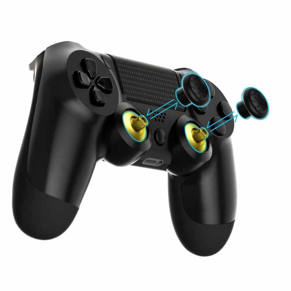 eXtremeRate ThumbsGear Interchangeable Ergonomic Thumbstick for PS4 Slim PS4 Pro PS5 Controller with 3 Height Domed and Concave Grips Adjustable Joystick - Chrome Gold & Black - P4J1104