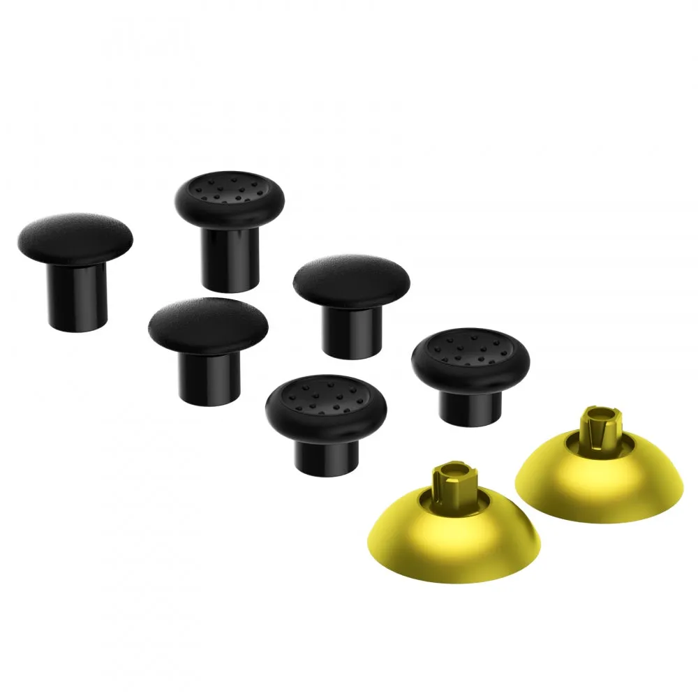 eXtremeRate ThumbsGear Interchangeable Ergonomic Thumbstick for PS4 Slim PS4 Pro PS5 Controller with 3 Height Domed and Concave Grips Adjustable Joystick - Chrome Gold & Black - P4J1104