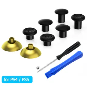 eXtremeRate ThumbsGear Interchangeable Ergonomic Thumbstick for PS4 Slim PS4 Pro PS5 Controller with 3 Height Domed and Concave Grips Adjustable Joystick - Chrome Gold & Black - P4J1104