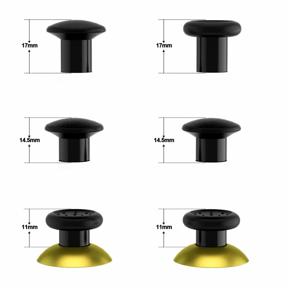 eXtremeRate ThumbsGear Interchangeable Ergonomic Thumbstick for PS4 Slim PS4 Pro PS5 Controller with 3 Height Domed and Concave Grips Adjustable Joystick - Chrome Gold & Black - P4J1104
