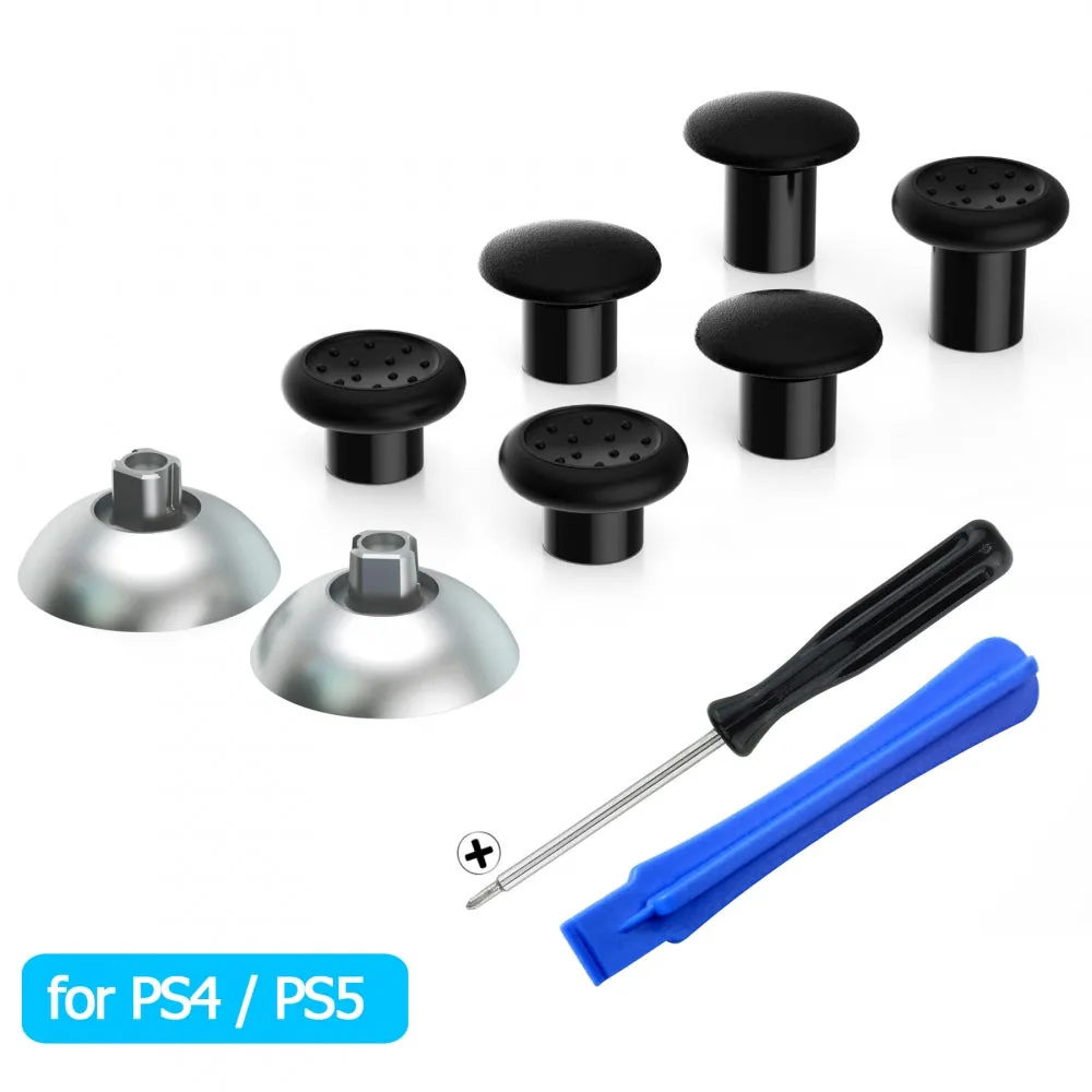 eXtremeRate ThumbsGear Interchangeable Ergonomic Thumbstick for PS4 Slim PS4 Pro PS5 Controller with 3 Height Domed and Concave Grips Adjustable Joystick - Chrome Silver & Black - P4J1105