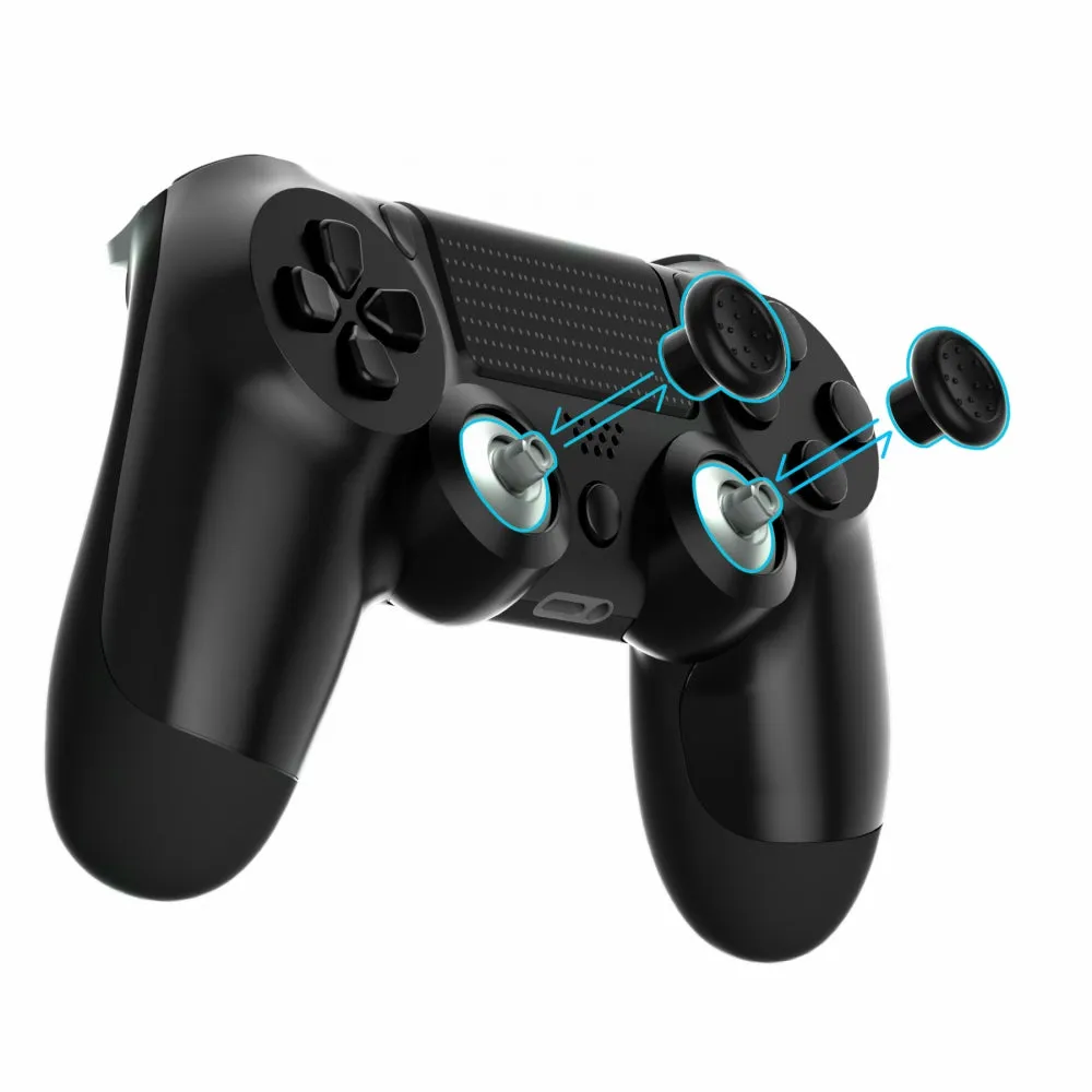 eXtremeRate ThumbsGear Interchangeable Ergonomic Thumbstick for PS4 Slim PS4 Pro PS5 Controller with 3 Height Domed and Concave Grips Adjustable Joystick - Chrome Silver & Black - P4J1105