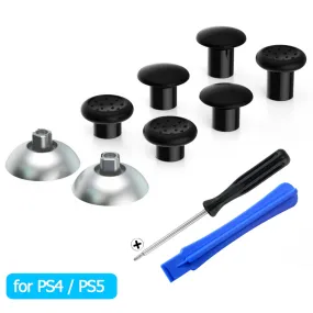 eXtremeRate ThumbsGear Interchangeable Ergonomic Thumbstick for PS4 Slim PS4 Pro PS5 Controller with 3 Height Domed and Concave Grips Adjustable Joystick - Chrome Silver & Black - P4J1105