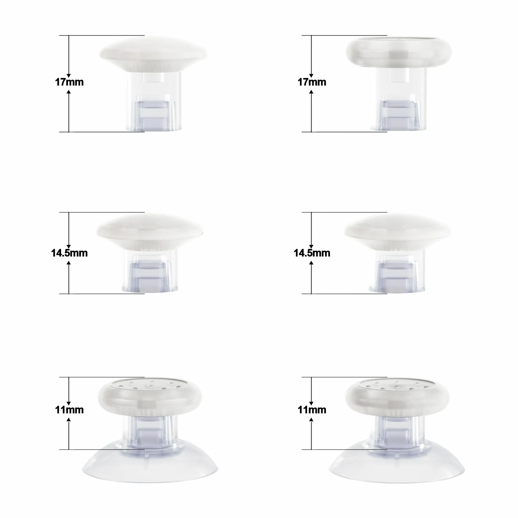 eXtremeRate Transparent ThumbsGear Interchangeable Ergonomic Thumbstick for PS4 Slim PS4 Pro PS5 Controller with 3 Height Domed and Concave Grips Adjustable Joystick - P4J1103