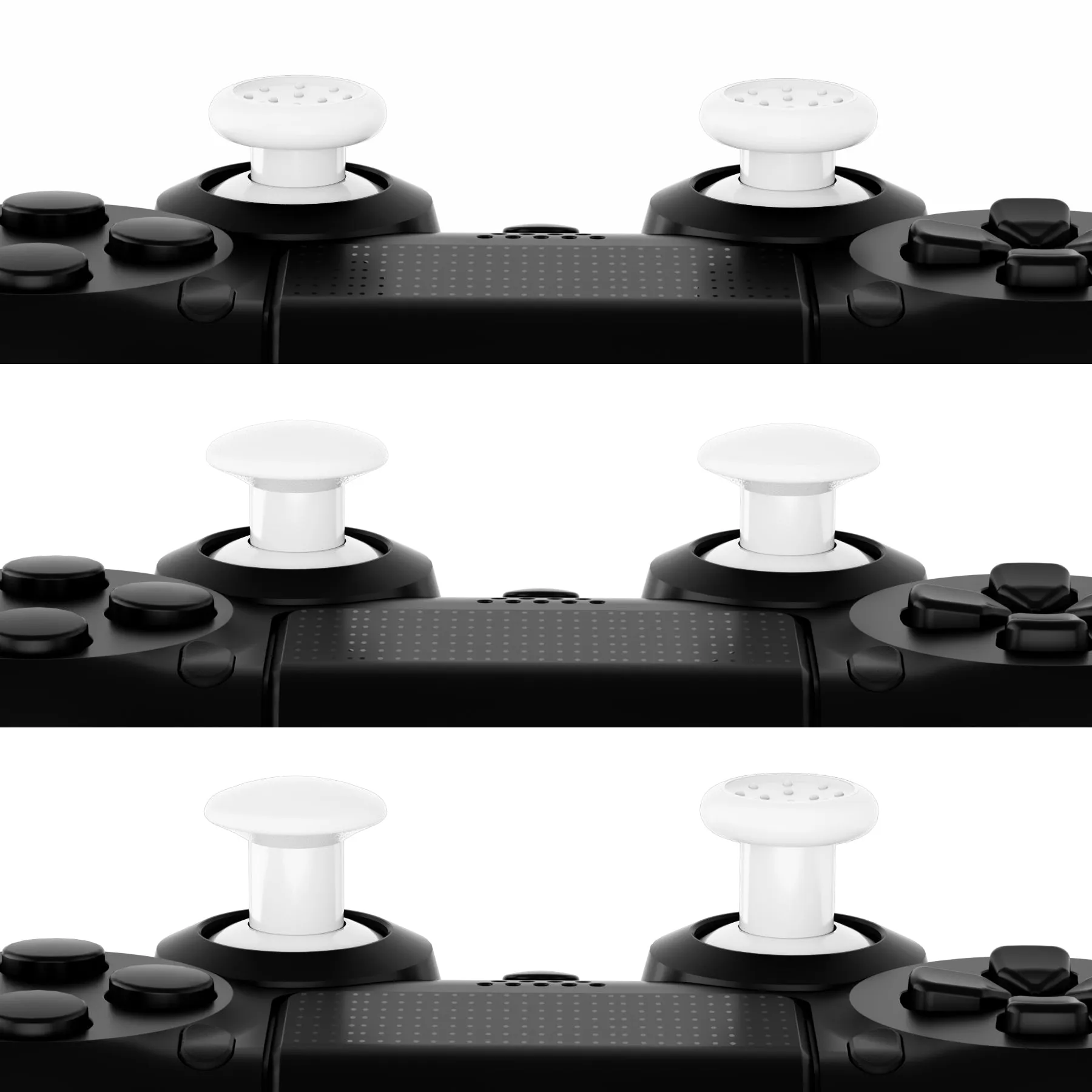 eXtremeRate White ThumbsGear Interchangeable Ergonomic Thumbstick for PS4 Slim PS4 Pro PS5 Controller with 3 Height Domed and Concave Grips Adjustable Joystick - P4J1102