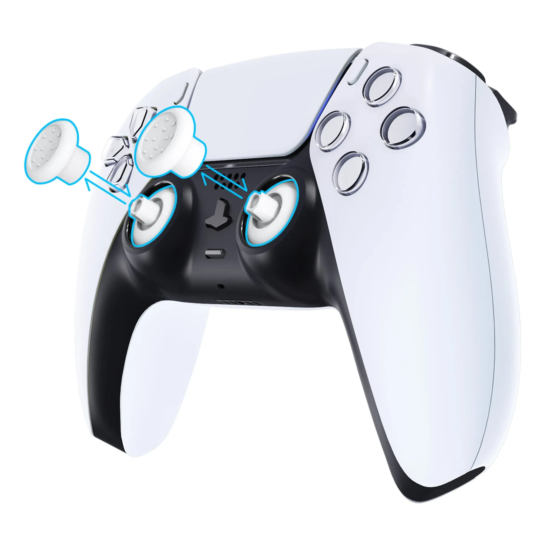 eXtremeRate White ThumbsGear Interchangeable Ergonomic Thumbstick for PS4 Slim PS4 Pro PS5 Controller with 3 Height Domed and Concave Grips Adjustable Joystick - P4J1102
