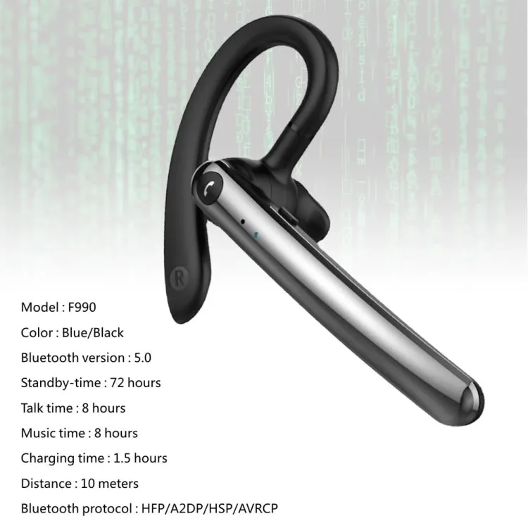 F990 Bluetooth 5.0 Wireless Earbuds with 180-Degree Rotating Hook and Noise Cancellation for Professional Use