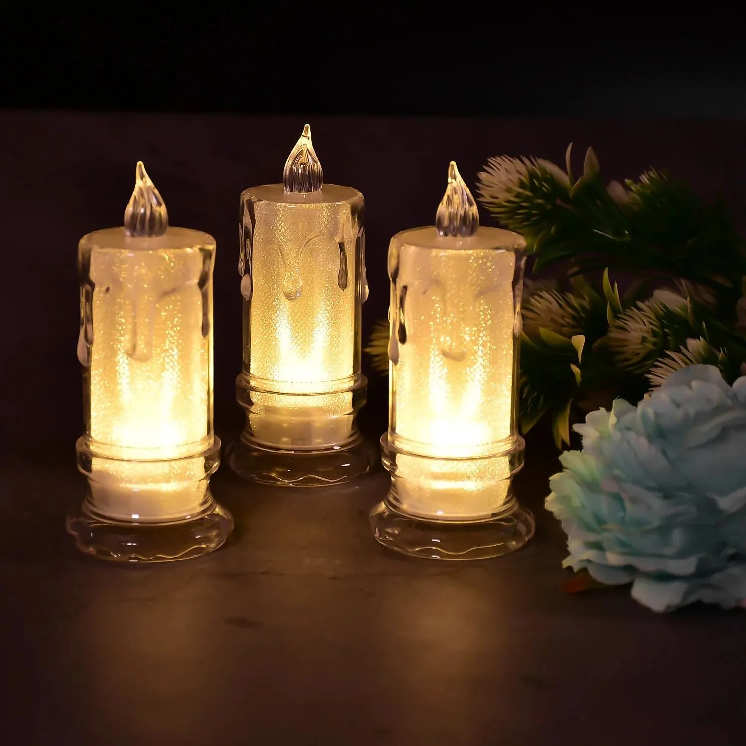 Flameless Melted Design Plastic Swing Candle(Set of 12Pcs)