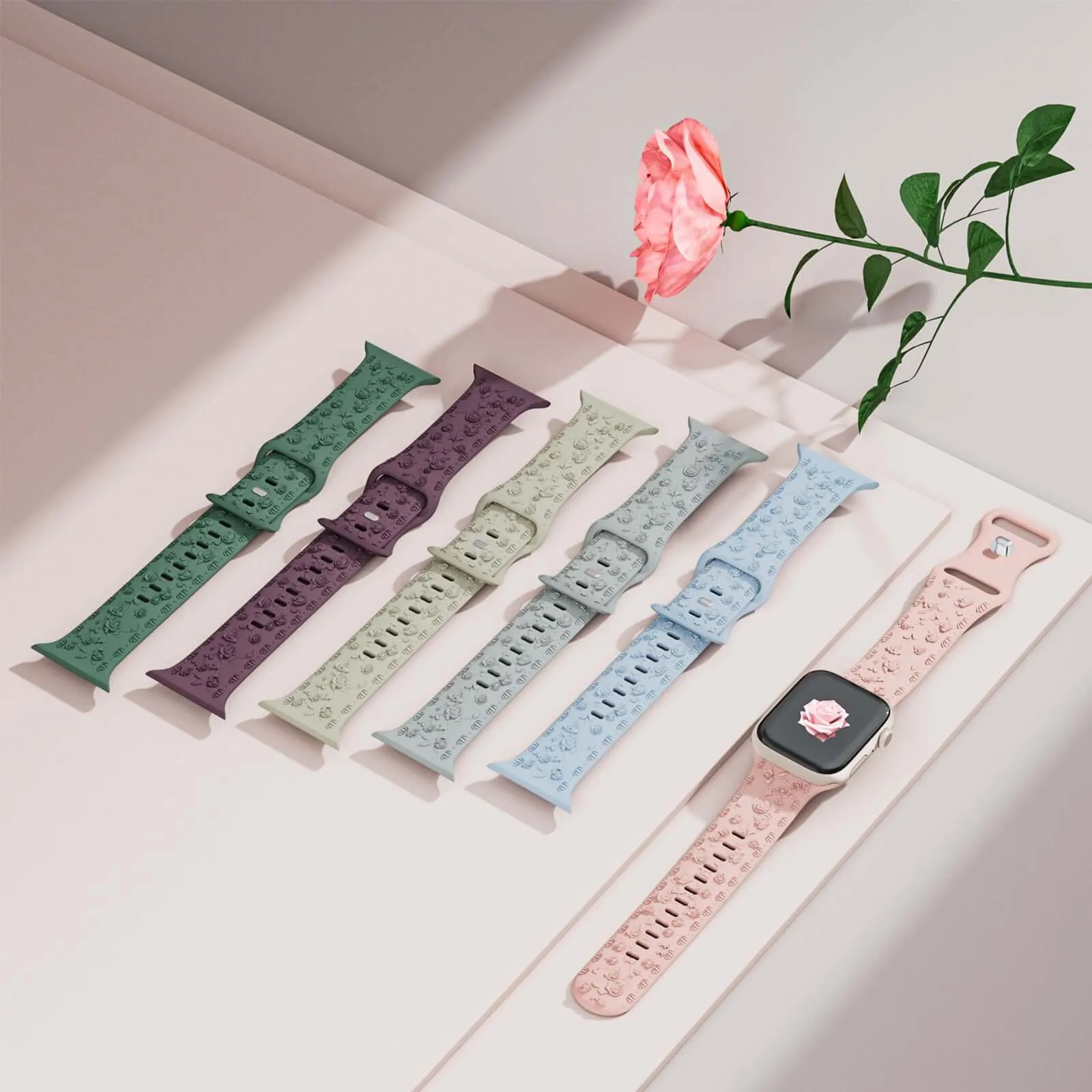 Floral Silicone Apple Watch Band – Engraved Strap for Women