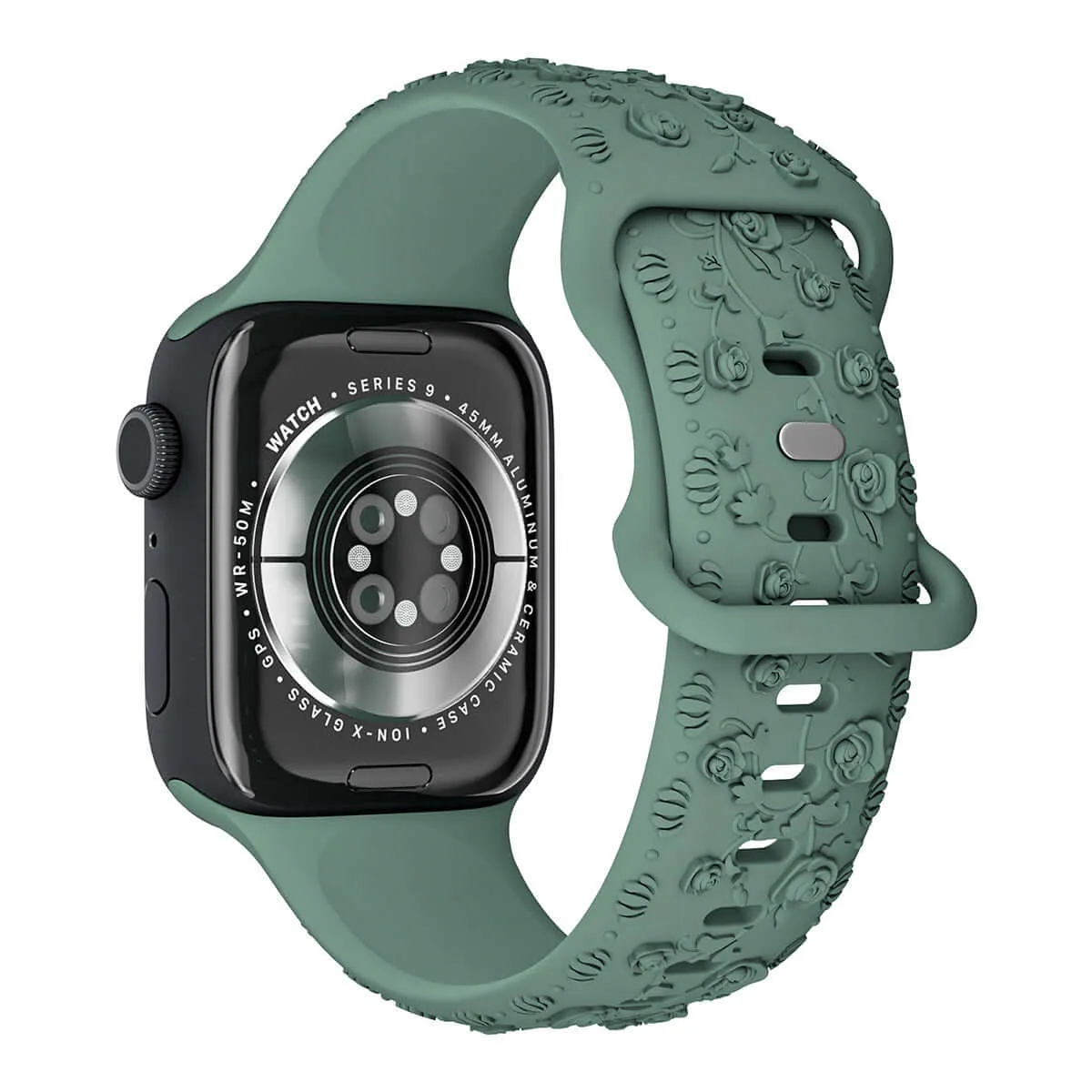 Floral Silicone Apple Watch Band – Engraved Strap for Women