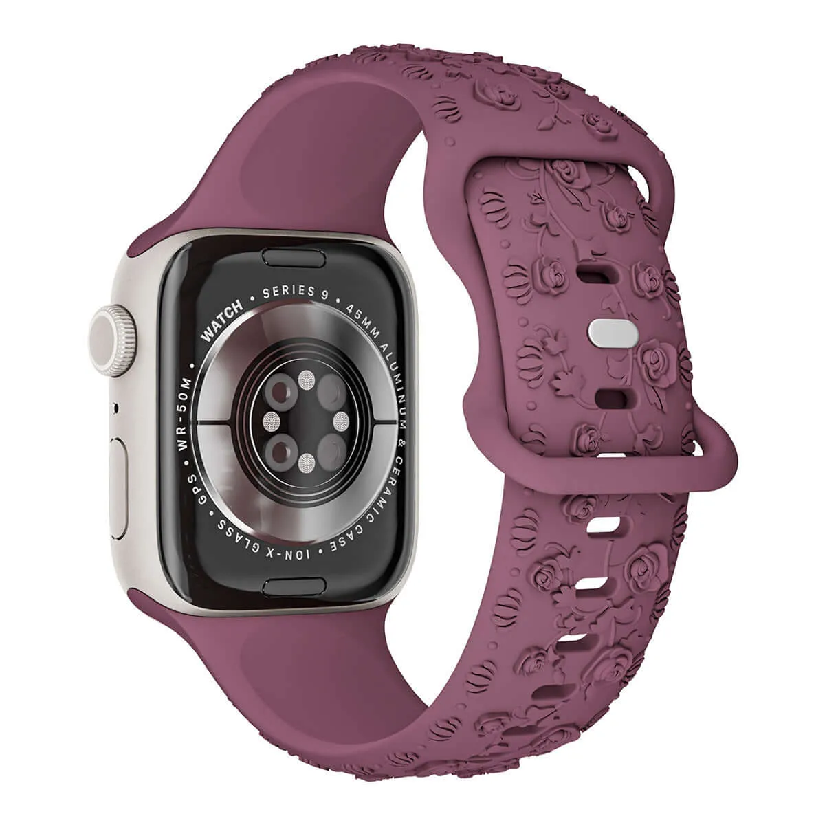 Floral Silicone Apple Watch Band – Engraved Strap for Women