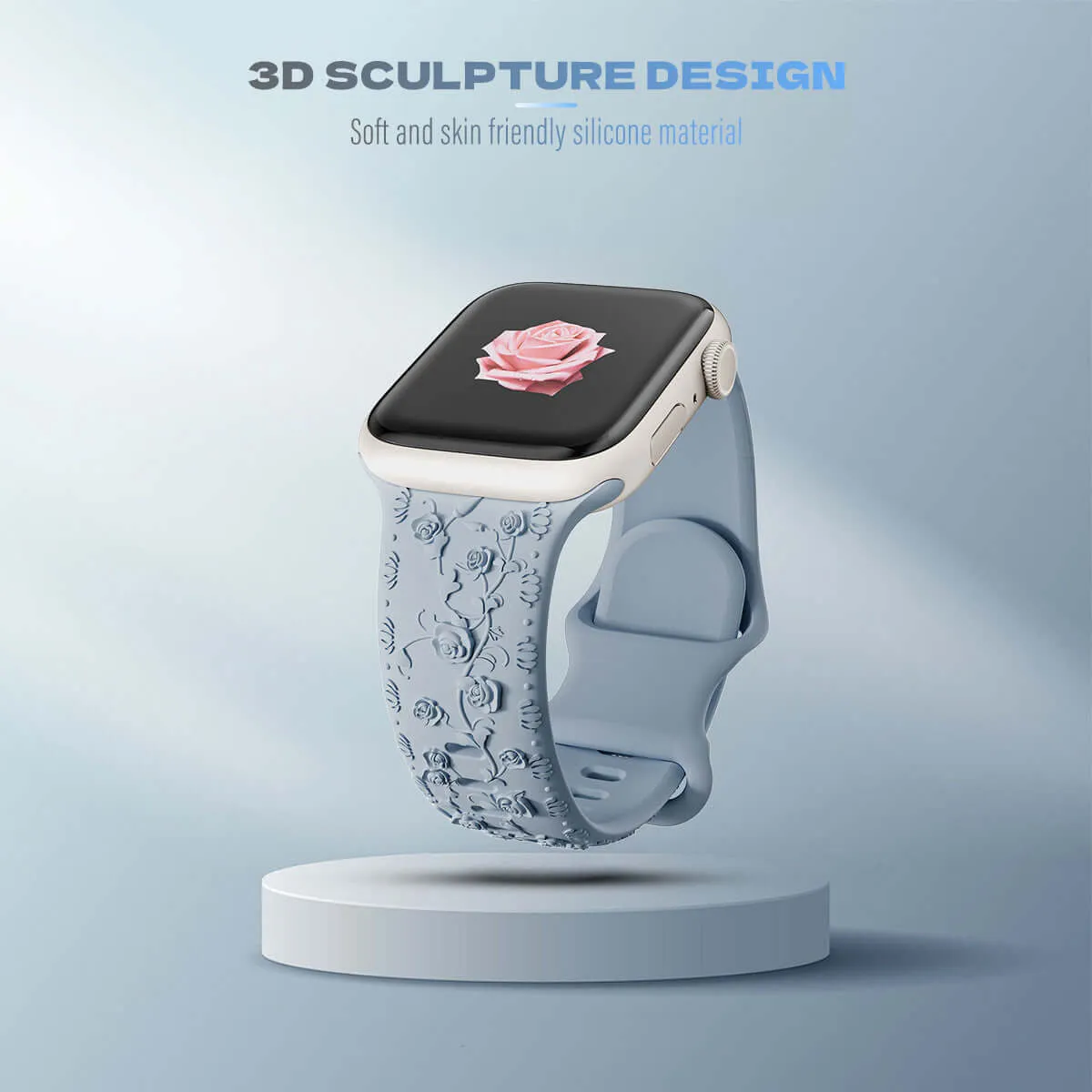 Floral Silicone Apple Watch Band – Engraved Strap for Women