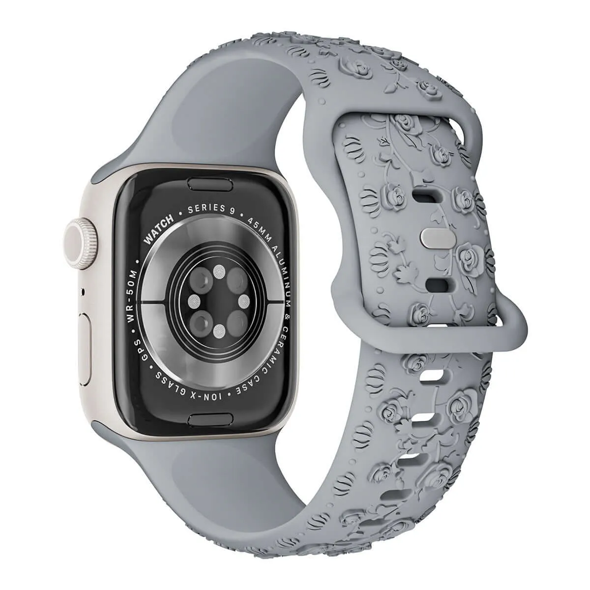 Floral Silicone Apple Watch Band – Engraved Strap for Women