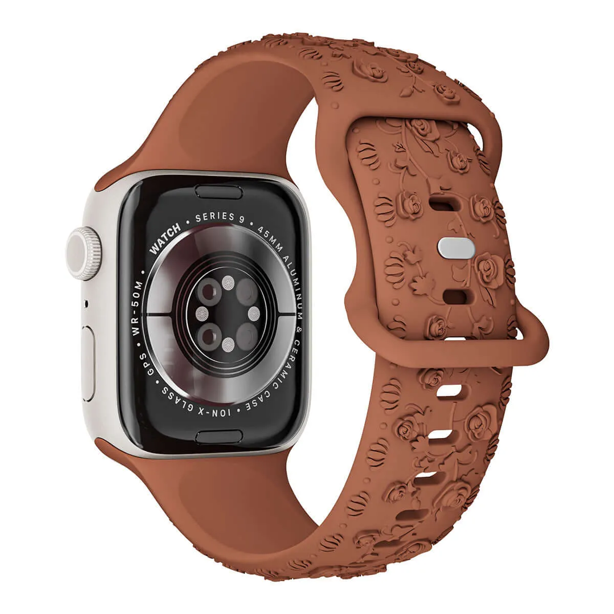 Floral Silicone Apple Watch Band – Engraved Strap for Women