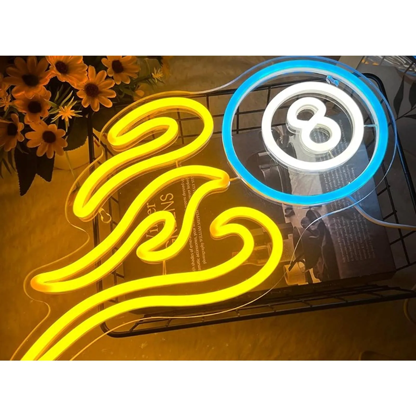 Fun Bright On Fire Fast 8 Ball Pool LED Night Light Game Room Decor
