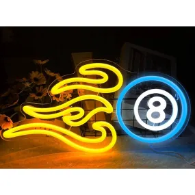 Fun Bright On Fire Fast 8 Ball Pool LED Night Light Game Room Decor