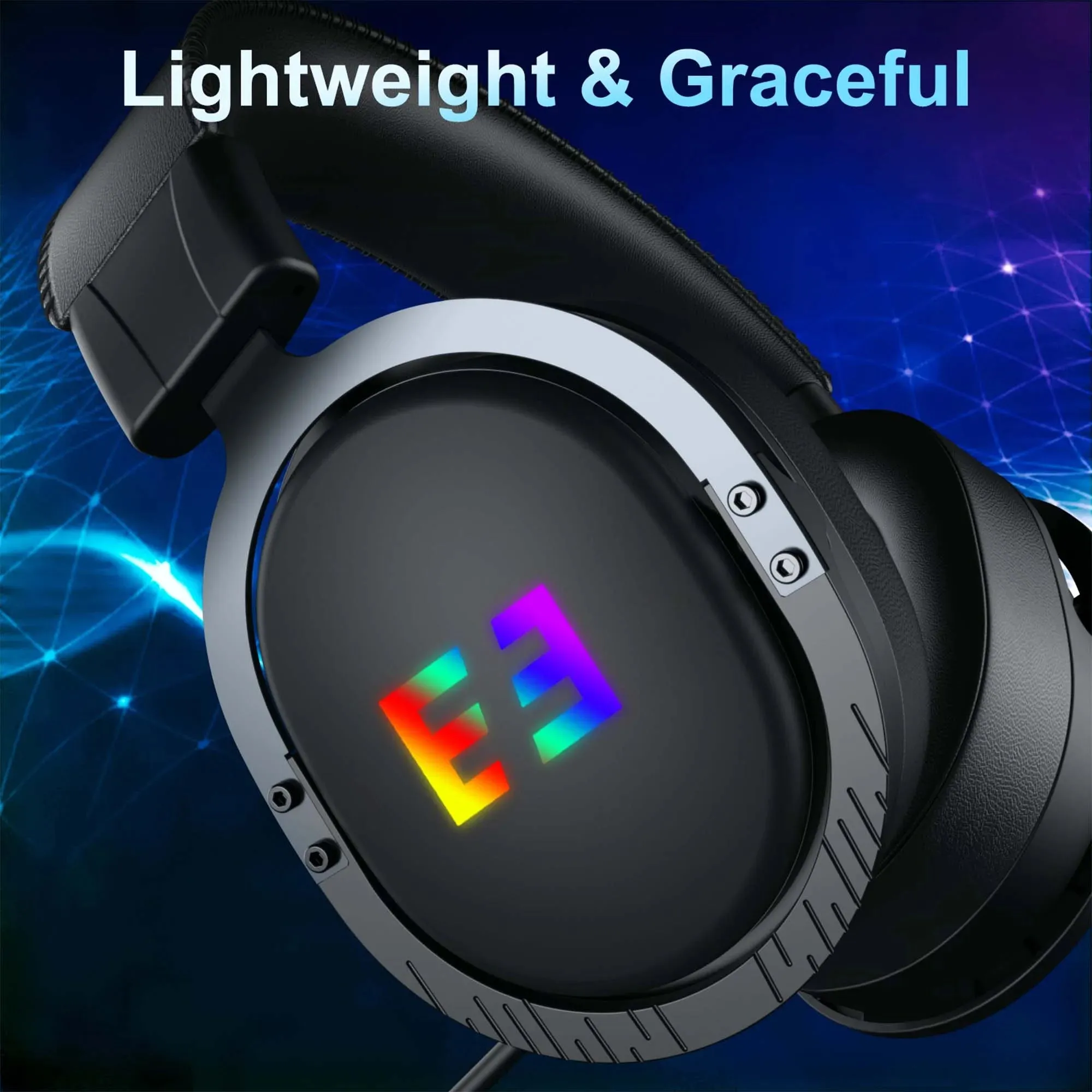 Gaming Headset for PS4 PC Xbox One PS5 Controller, Noise Cancelling Over Ear Headphones with Mic, LED Light, Bass Surround
