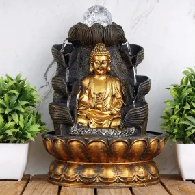 Global Grabbers Polyresin Table Top Indoor Outdoor Water Fall Fountain with LED Lights Home Decor Decoration Gift Gifting Items-GOL_BRO-BL-SF14-(000)