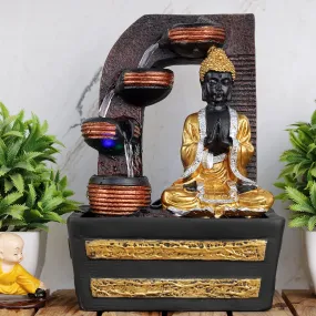Global Grabbers Polyresin Table Top Indoor Outdoor Water Fall Fountain with LED Lights Home Decor Decoration Gift Gifting Items-GOL_BRO-S6-(000)