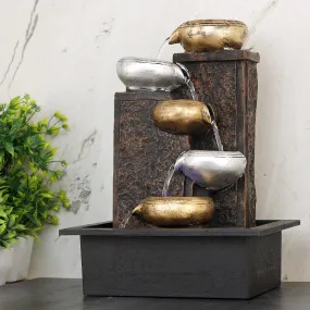 Global Grabbers Polyresin Table Top Indoor Outdoor Water Fall Fountain with LED Lights Home Decor Decoration Gift Gifting Items-GOL_BRO-SF18-(000)