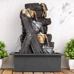 Global Grabbers Polyresin Table Top Indoor Outdoor Water Fall Fountain with LED Lights Home Decor Decoration Gift Gifting Items-GOL_BRO-SF3-(000)