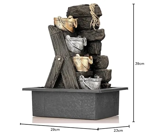 Global Grabbers Polyresin Table Top Indoor Outdoor Water Fall Fountain with LED Lights Home Decor Decoration Gift Gifting Items-GOL_BRO-SF3-(000)