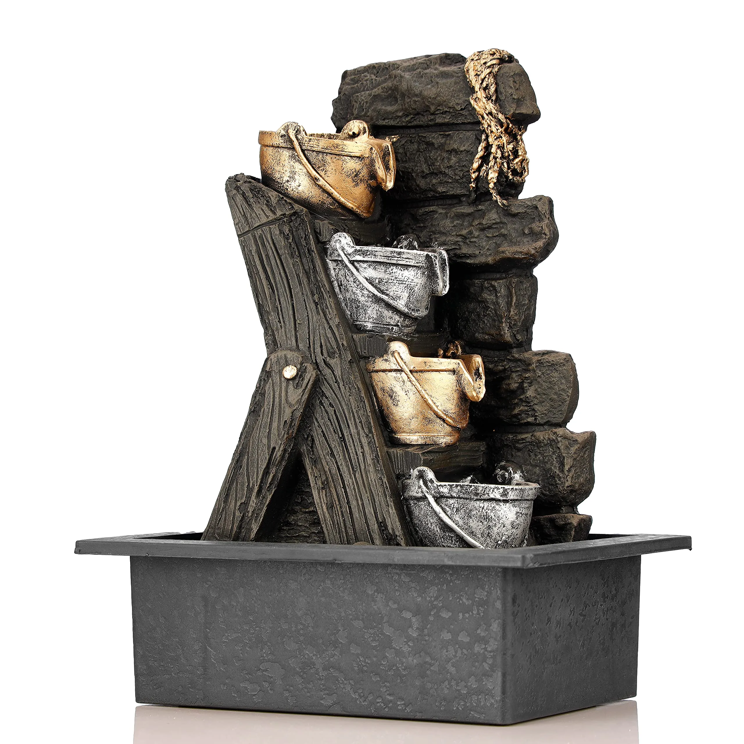 Global Grabbers Polyresin Table Top Indoor Outdoor Water Fall Fountain with LED Lights Home Decor Decoration Gift Gifting Items-GOL_BRO-SF3-(000)