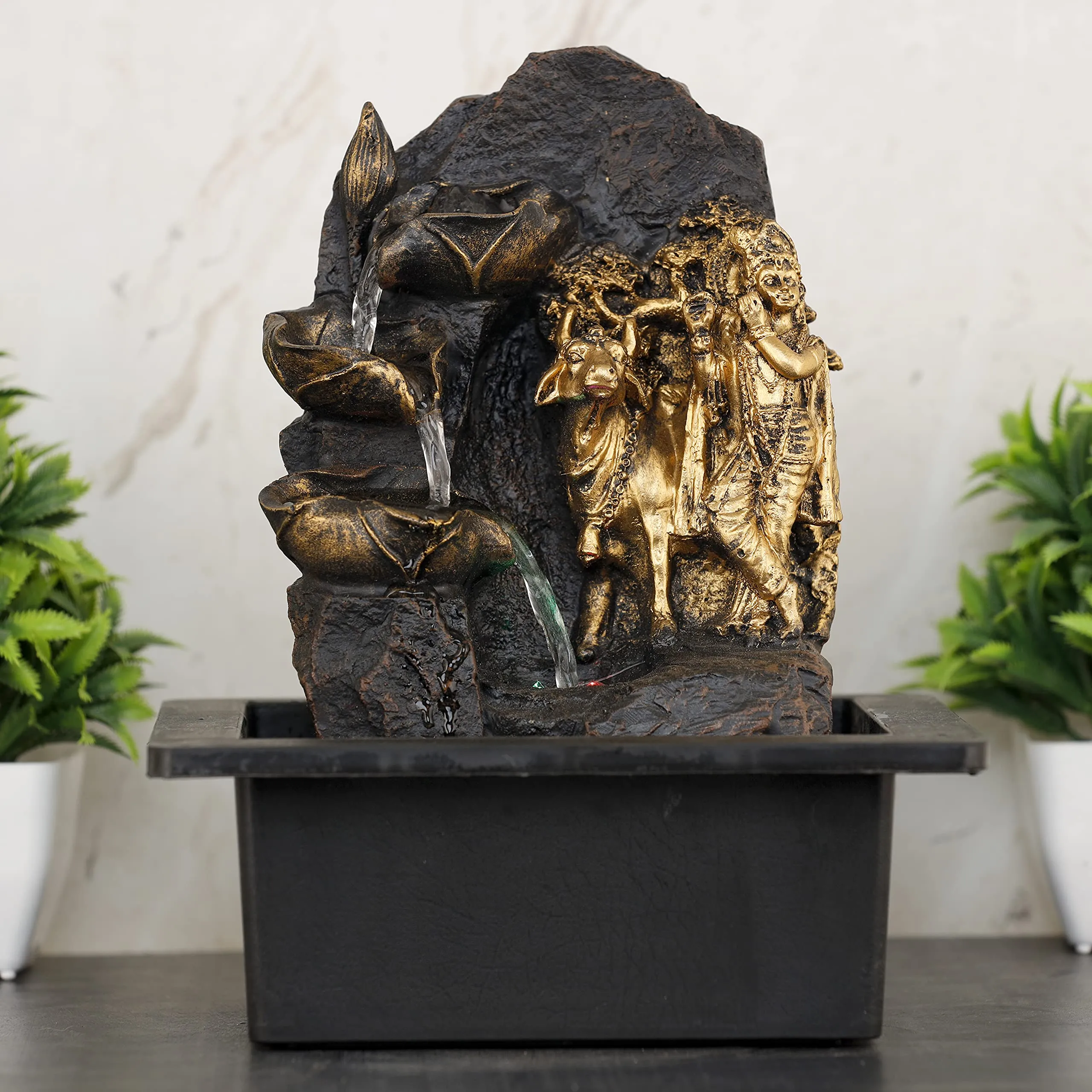 Global Grabbers Polyresin Table Top Indoor Outdoor Water Fall Fountain with LED Lights Home Decor Decoration Gift Gifting Items-GOL_BRO-SF5-(0)