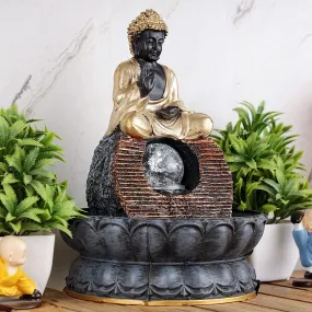 Global Grabbers Polyresin Table Top Indoor Outdoor Water Fall Fountain with LED Lights Home Decor Decoration Gift Gifting Items-GOL_GRY-BL-SF28-(000)
