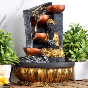 Global Grabbers Polyresin Table Top Indoor Outdoor Water Fall Fountain with LED Lights Home Decor Decoration Gift Gifting Items-GOL_GRY-SG15-(000)