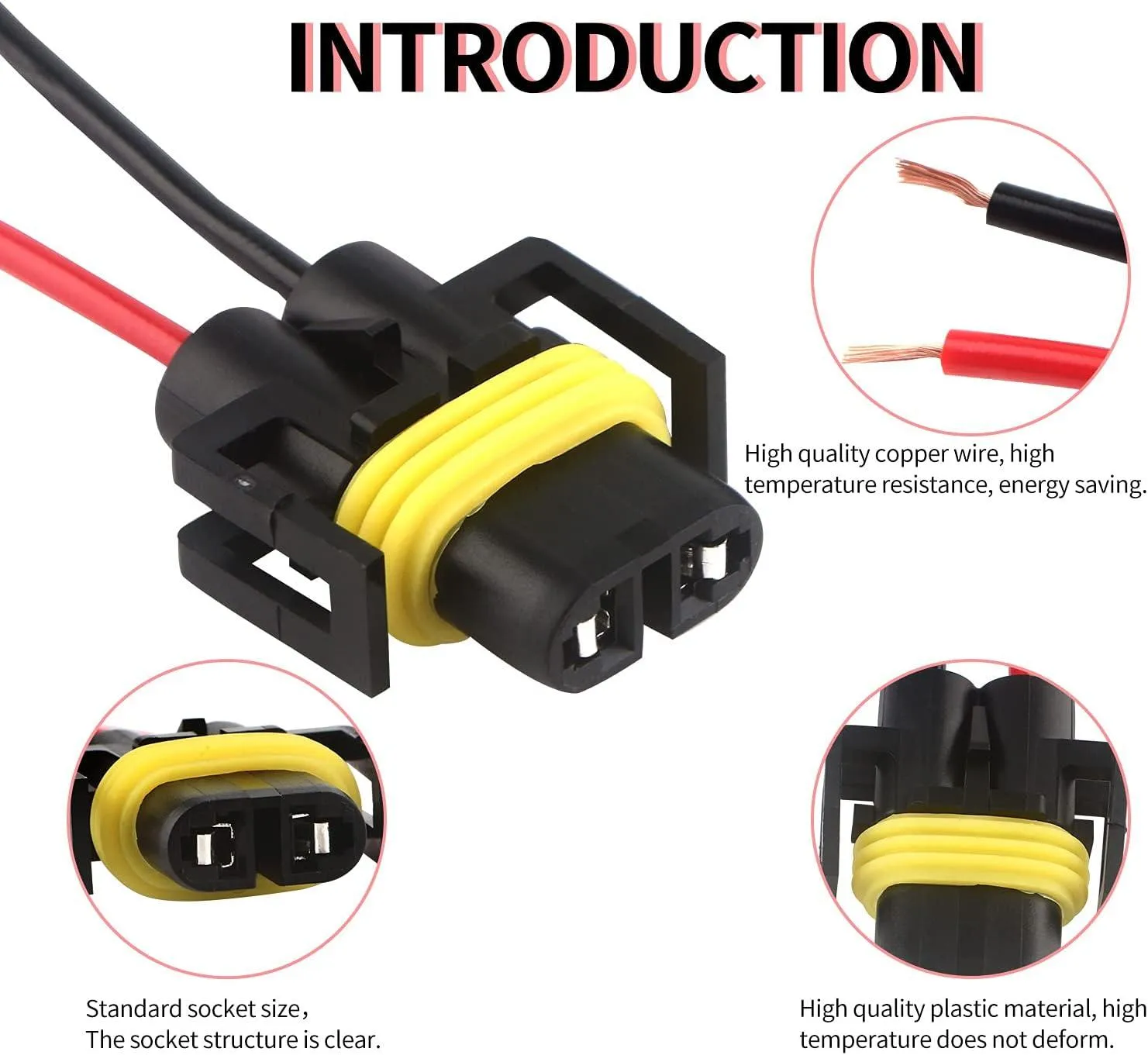 H11 LED Headlight Socket Male & Female Adapter Wiring Harness Connector for Headlight/Fog Light 4pcs/Set