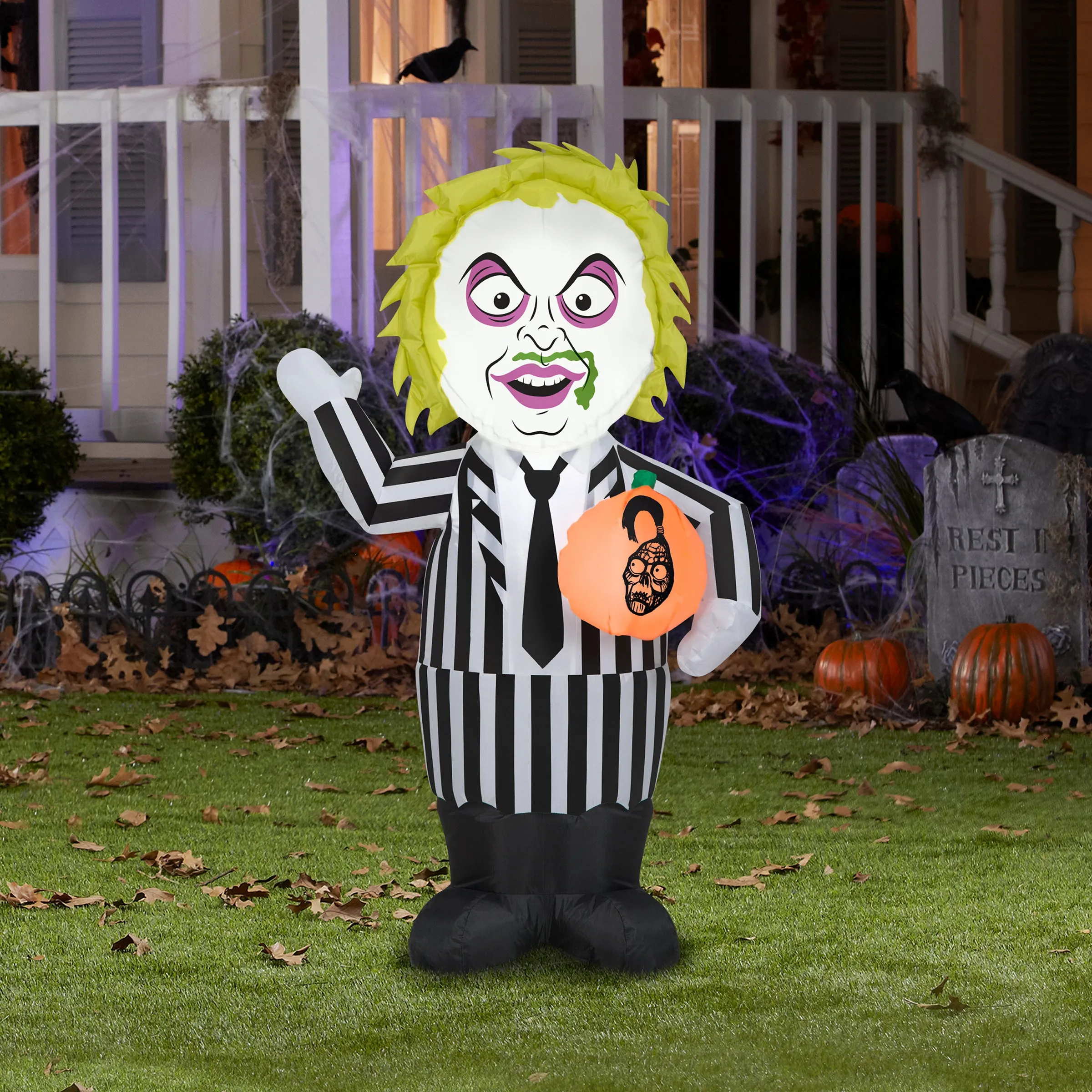 Halloween Inflatable Decoration, Black, Beetlejuice Character, Self Inflating, Plug In, 42 Inches