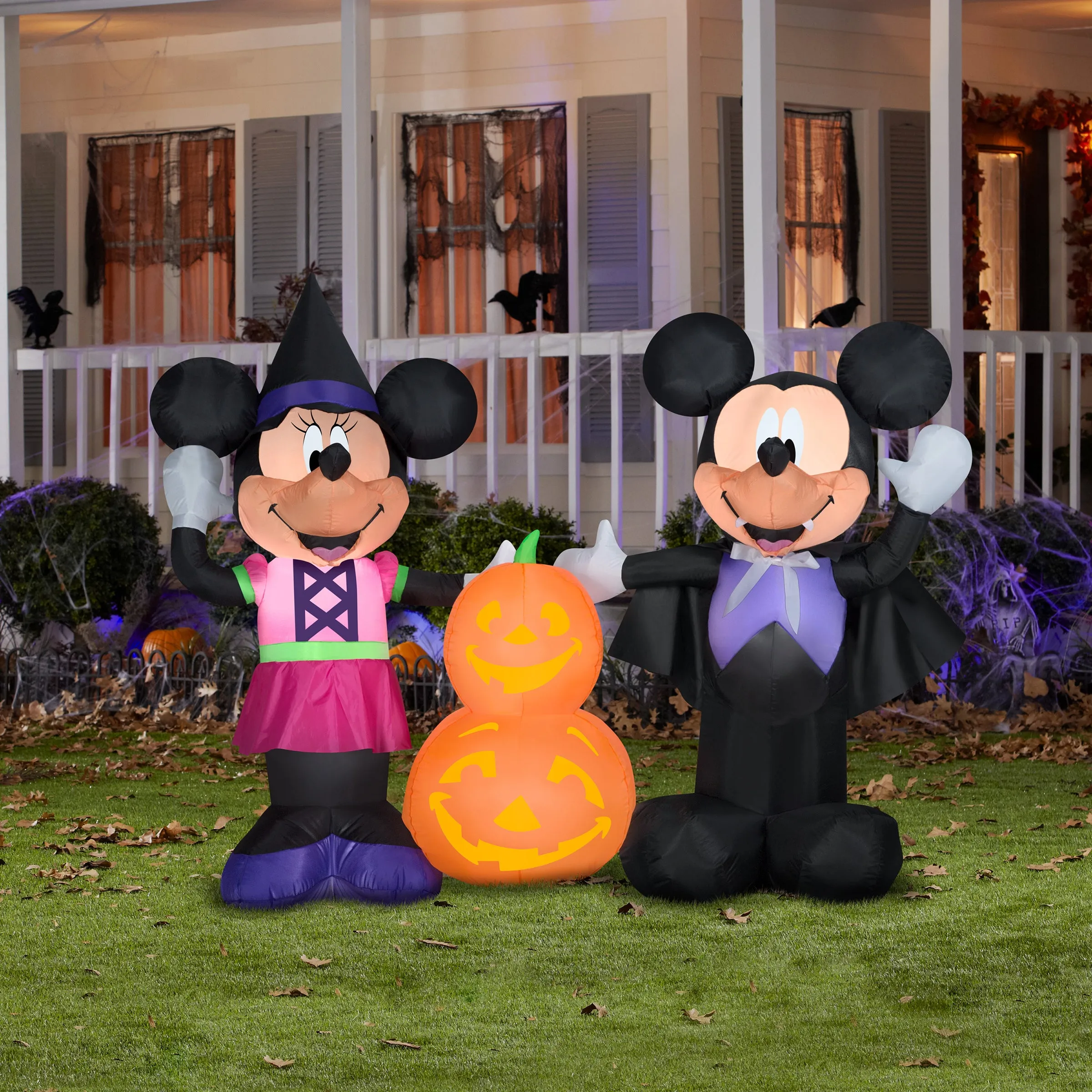 Halloween Inflatable Decoration, Black, Mickey and Minnie Mouse with Pumpkin, Self Inflating, Plug In, 66 Inches