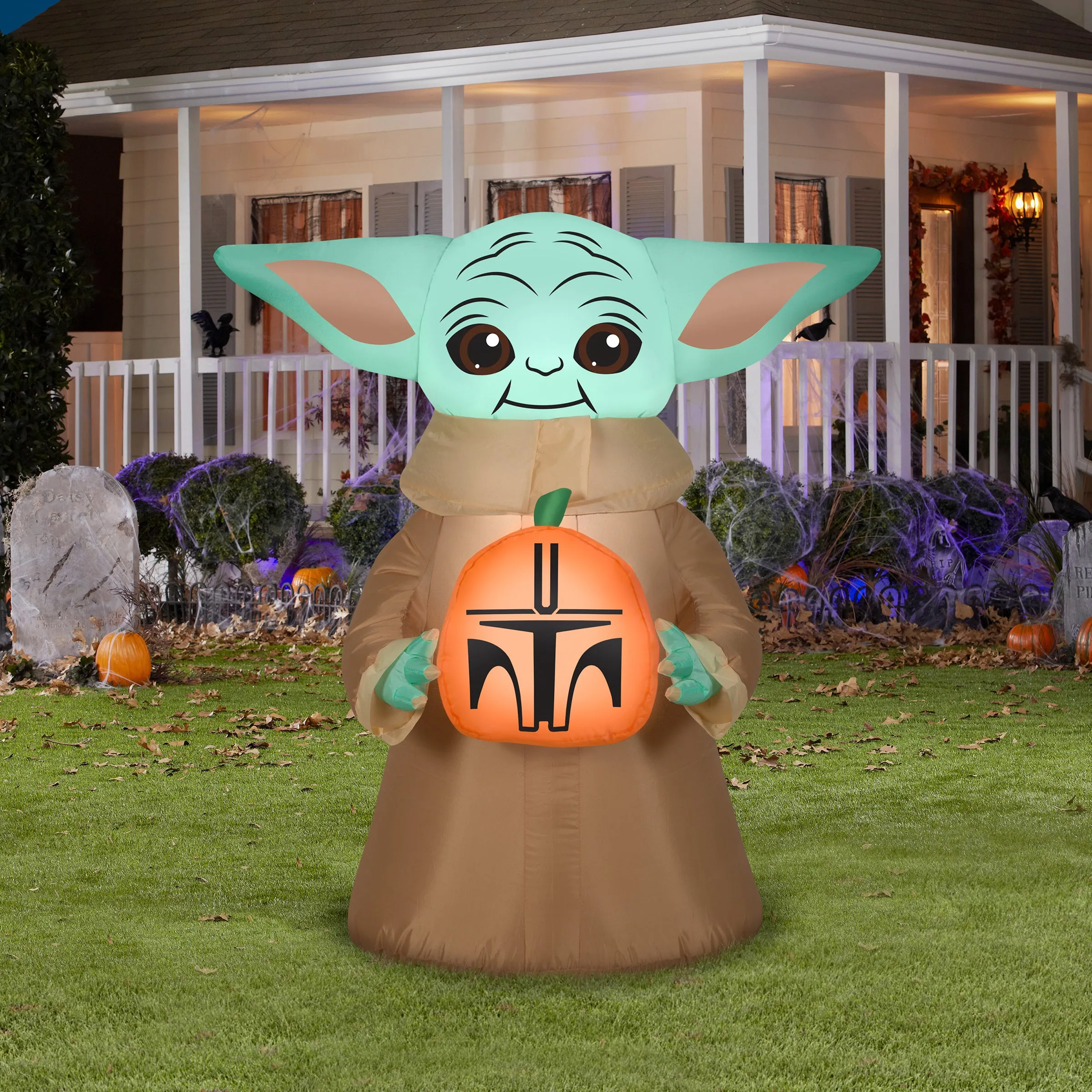 Halloween Inflatable Decoration, Green, Baby Yoda, Self Inflating, Plug In, 42 Inches