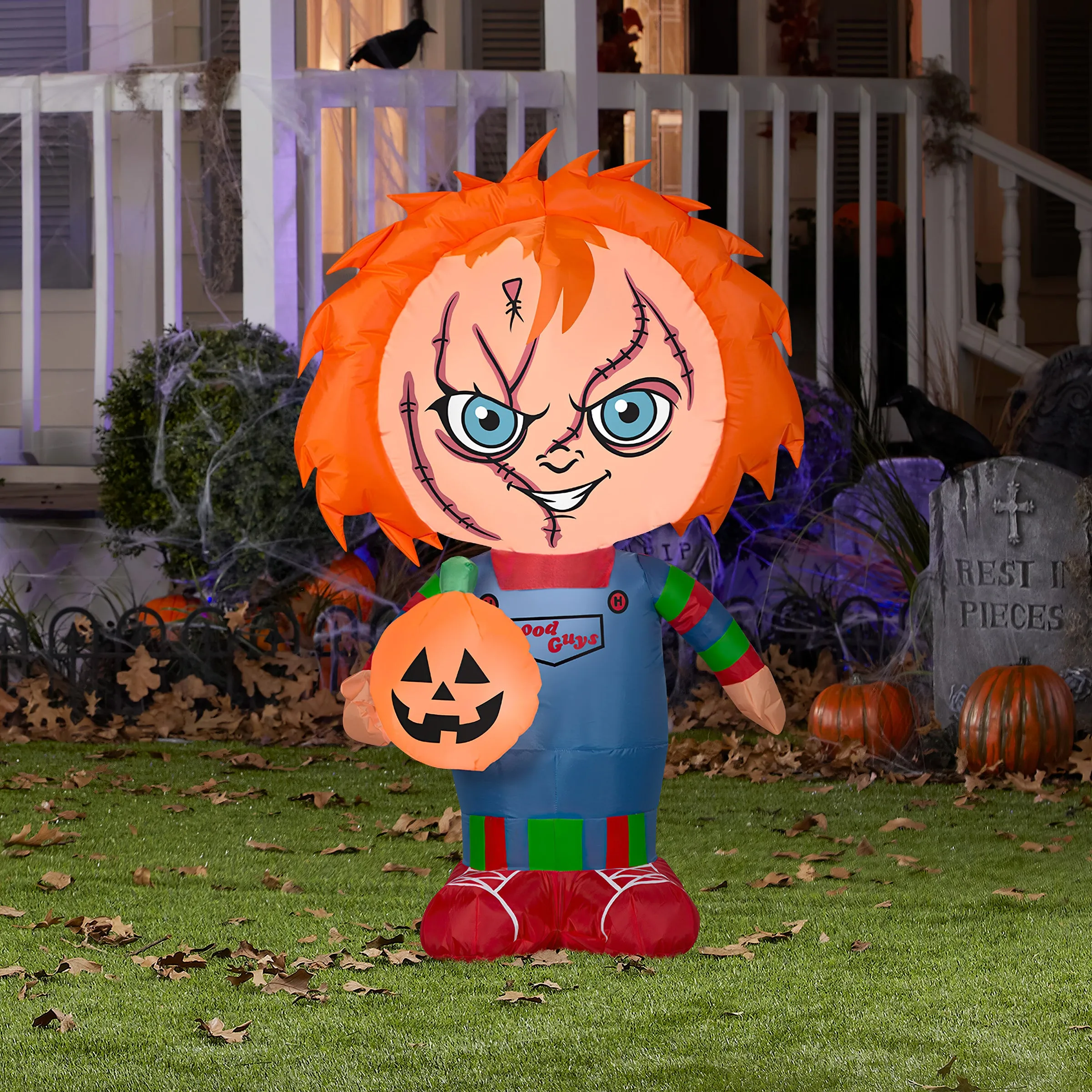 Halloween Inflatable Decoration, Orange, Chucky, Self Inflating, Plug In, 42 Inches