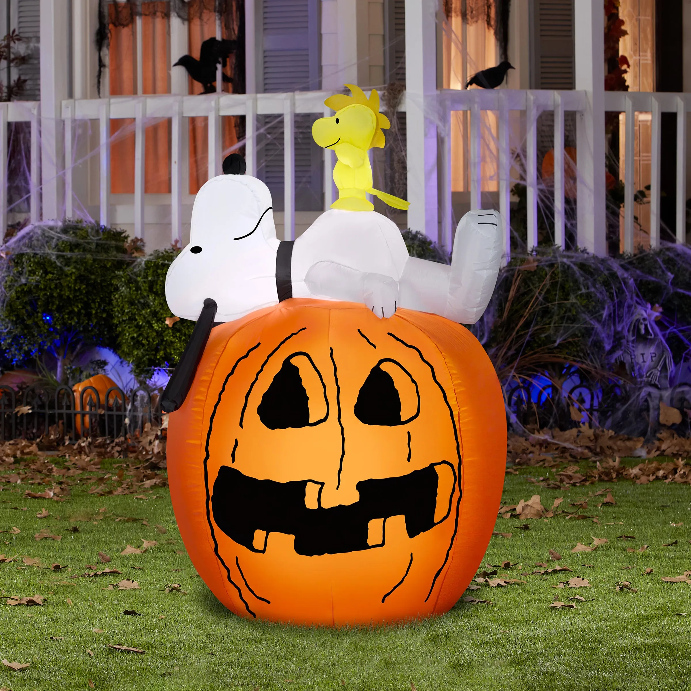 Halloween Inflatable Decoration, Orange, Snoopy and Woodstock, Self Inflating, Plug In, 54 Inches