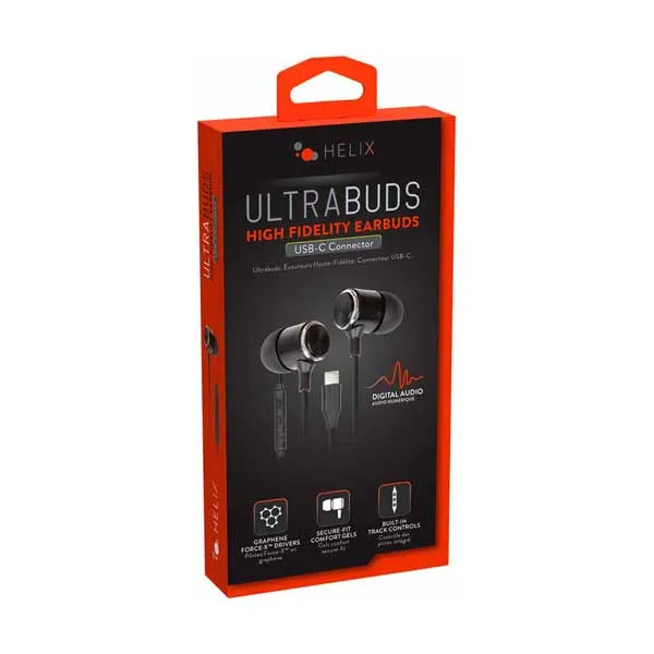 Helix ETHAUDC UltraBuds High Fidelity USB-C Earbuds with Built-In Mic and Track Controls
